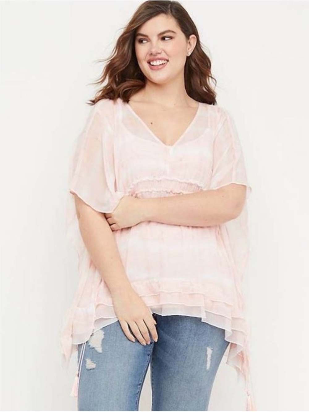 NWT Lane Bryant Soft Pink V-Neck Layered Chiffon Top